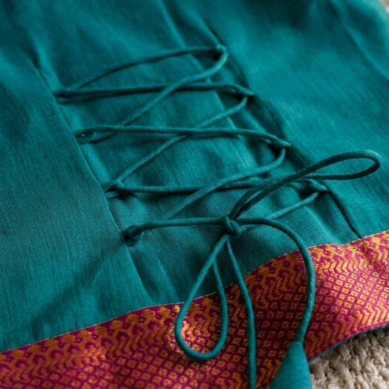Gungun x Tyohaar | Cerulean Blue Mangalgiri Cotton Ready-To-Wear Saree
