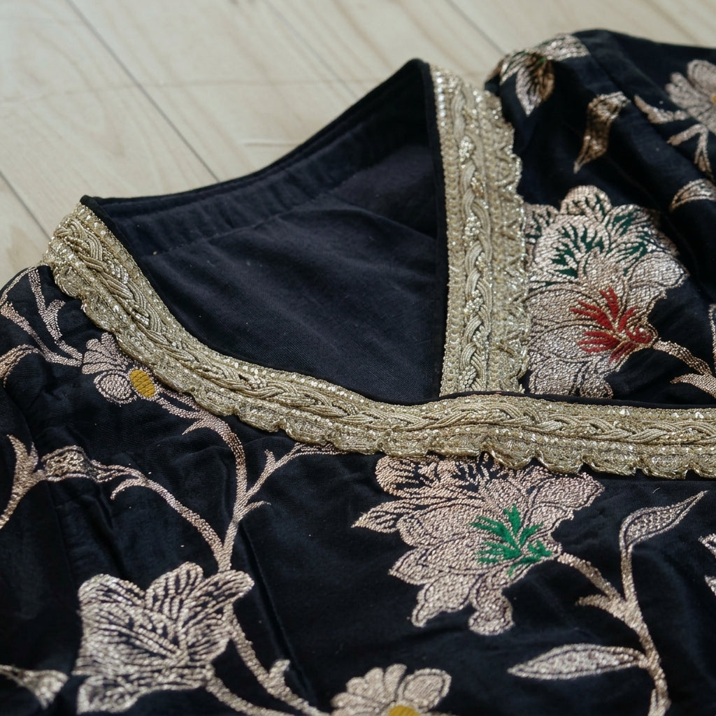 Jugnu x Tyohaar | Black Meenakari Angrakha-Sharara Set