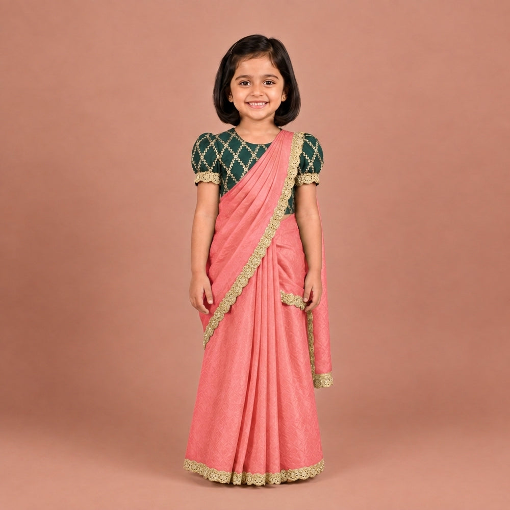 Nureh x Tyohaar | Blush Pink Shimmer Tissue Skirt Style Saree