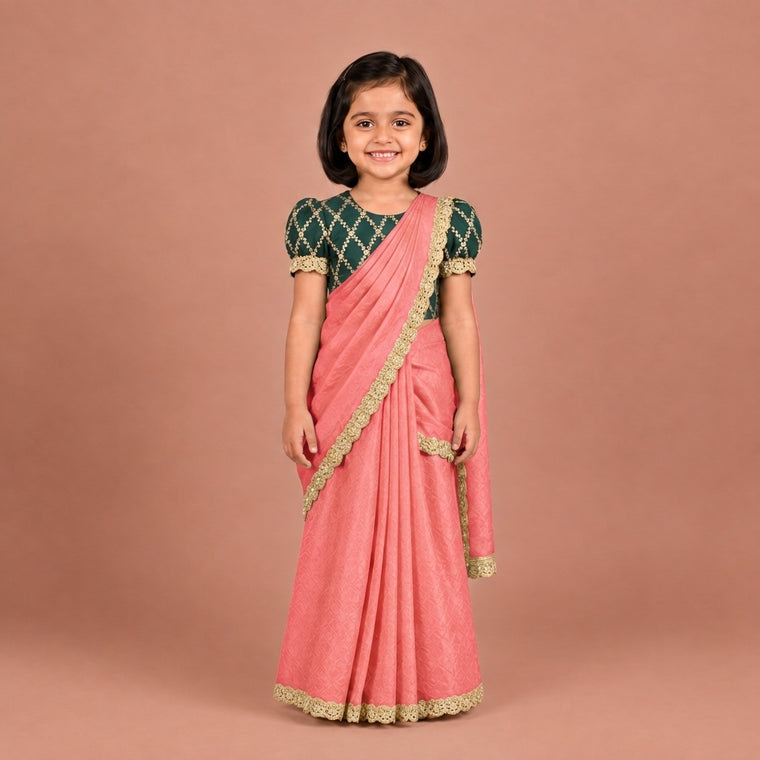 Nureh x Tyohaar | Blush Pink Shimmer Tissue Skirt Style Saree