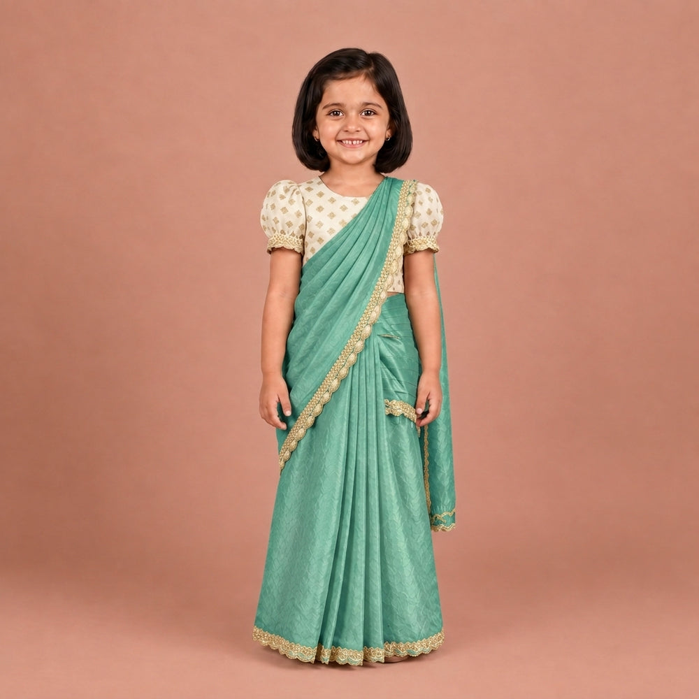 Nureh x Tyohaar | Golden Green Shimmer Tissue Skirt Style Saree