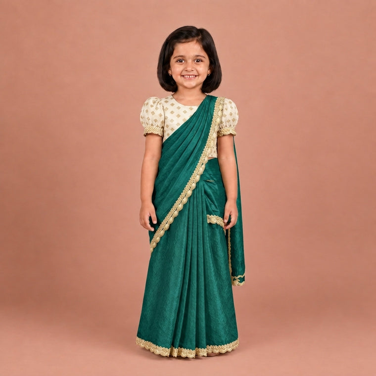Nureh x Tyohaar | Glass Green Shimmer Tissue Skirt Style Saree