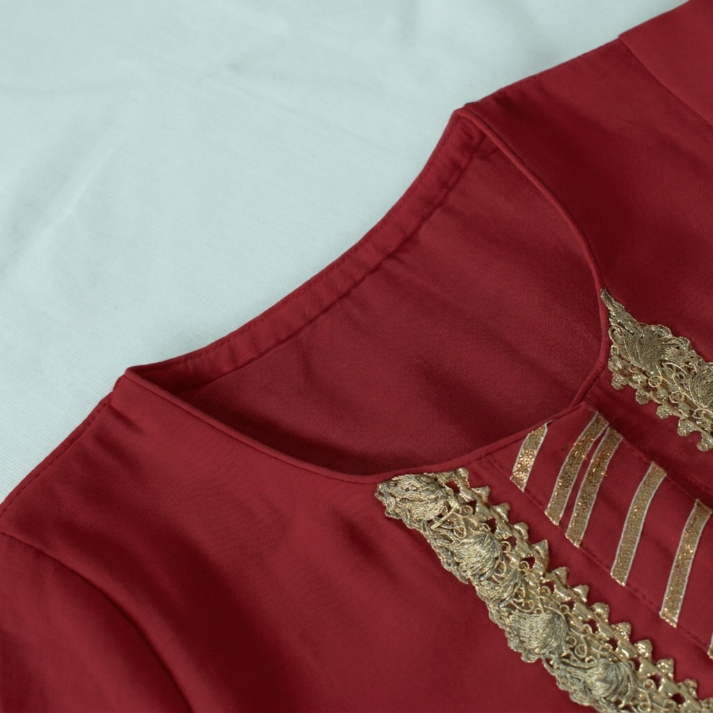 Afiya x Tyohaar | Scarlet Red Solid Viscose Straight Kurta & Pant Set