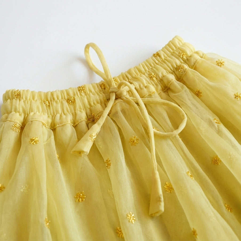 Gilheri x Tyohaar | Green & Yellow Chandheri-Organza Ruffle Sleeve Lehenga Set