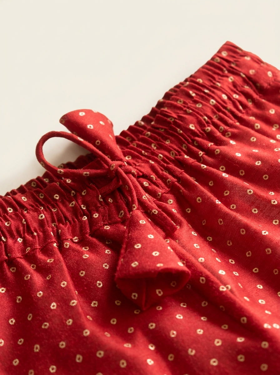 Alara x Tyohaar | Red & Green Foil Chandheri Panelled Sharara Set