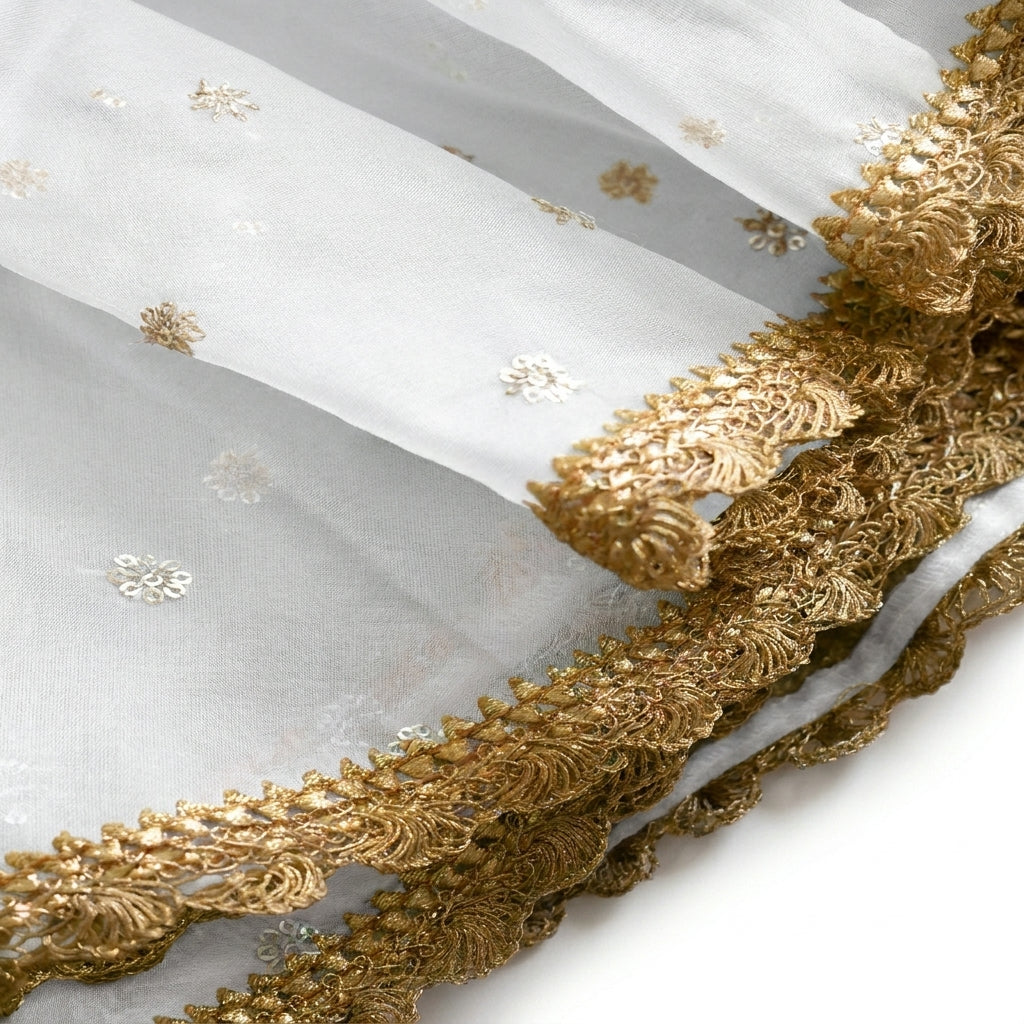 Gilheri x Tyohaar | Burgundy & White Chandheri-Organza Ruffle Sleeve Lehenga Set