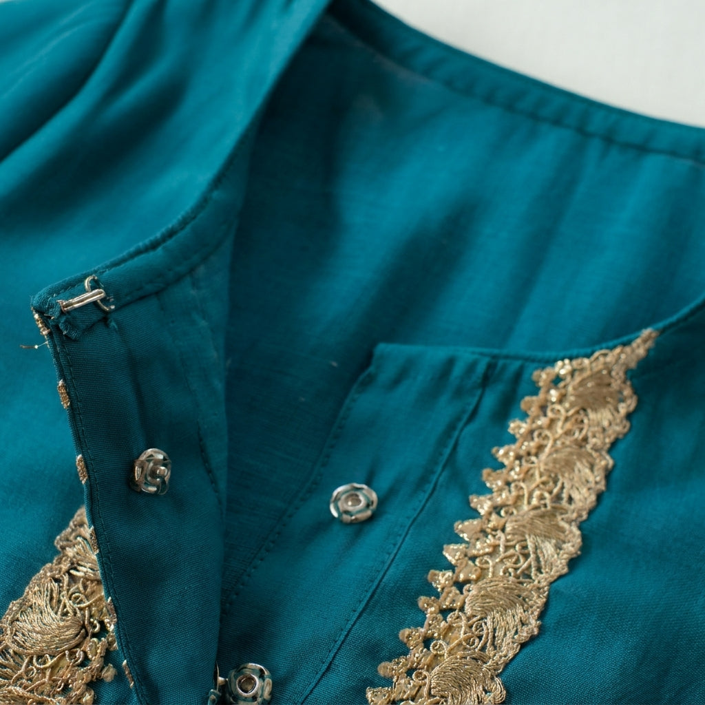 Afiya x Tyohaar | Crystal Teal Solid Viscose Straight Kurta & Pant Set