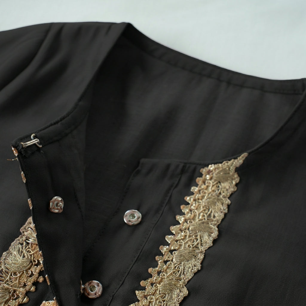 Afiya x Tyohaar | Raven Black Solid Viscose Straight Kurta & Pant Set