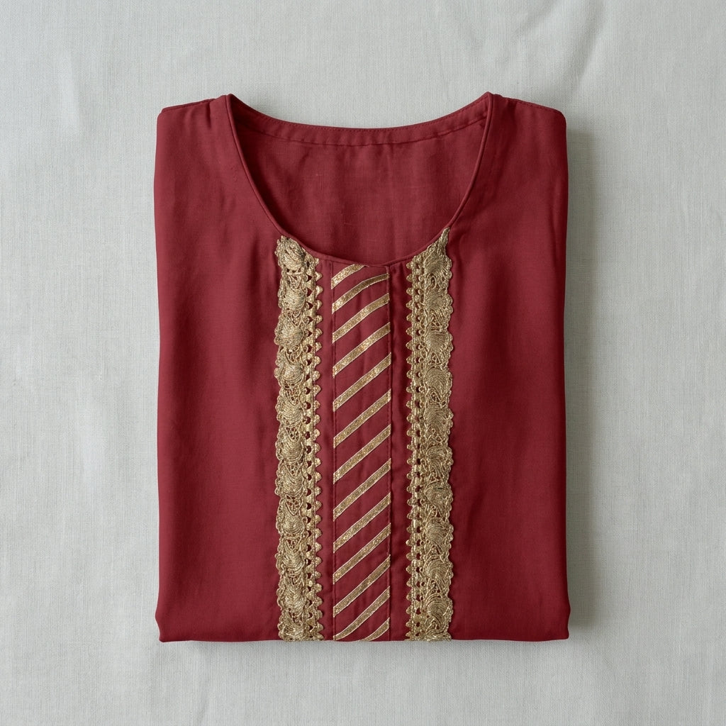 Afiya x Tyohaar | Scarlet Red Solid Viscose Straight Kurta & Pant Set