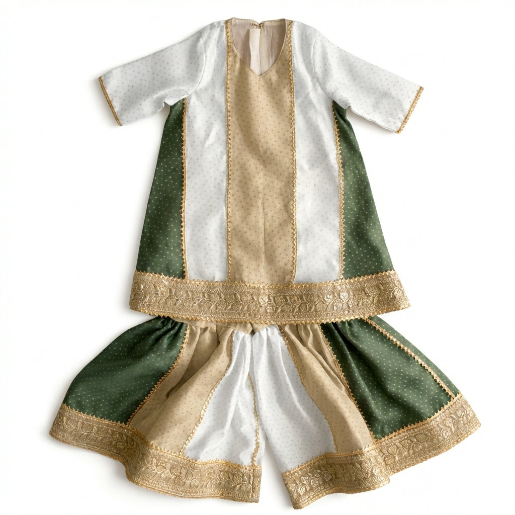 Alara x Tyohaar | Oyster Grey & Green Foil Chandheri Panelled Sharara Set