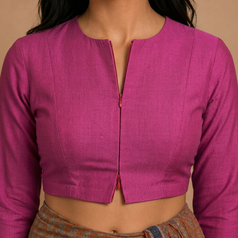 Viyanka Jewel Neck Berry Pink Rayon Lycra StretchFit™ Saree Blouse