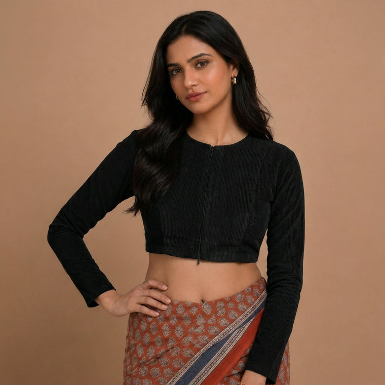 Viyanka Jewel Neck Black Rayon Lycra StretchFit™ Saree Blouse