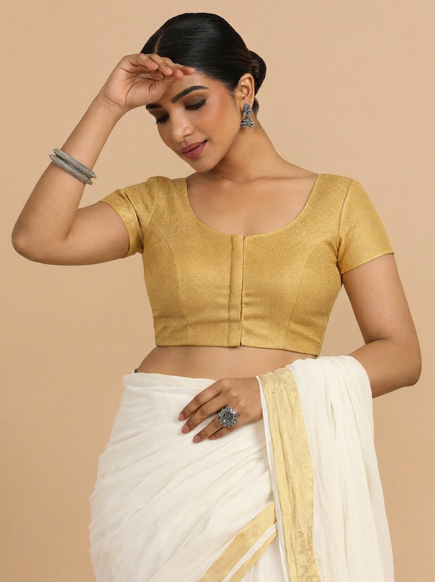 Krusha Reversible Duet | Gold × Chalk White Chandheri-Linen Saree Blouse
