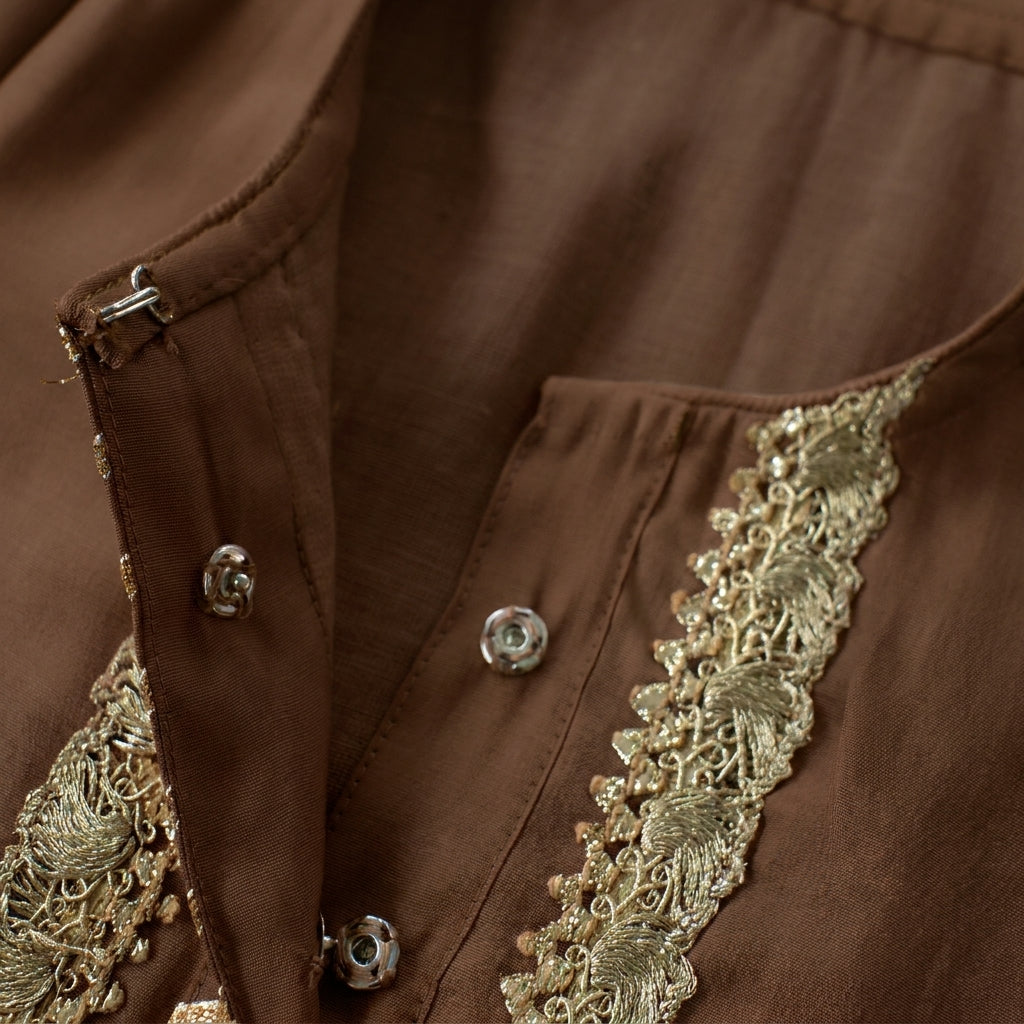Afiya x Tyohaar | Walnut Brown Solid Viscose Straight Kurta & Pant Set