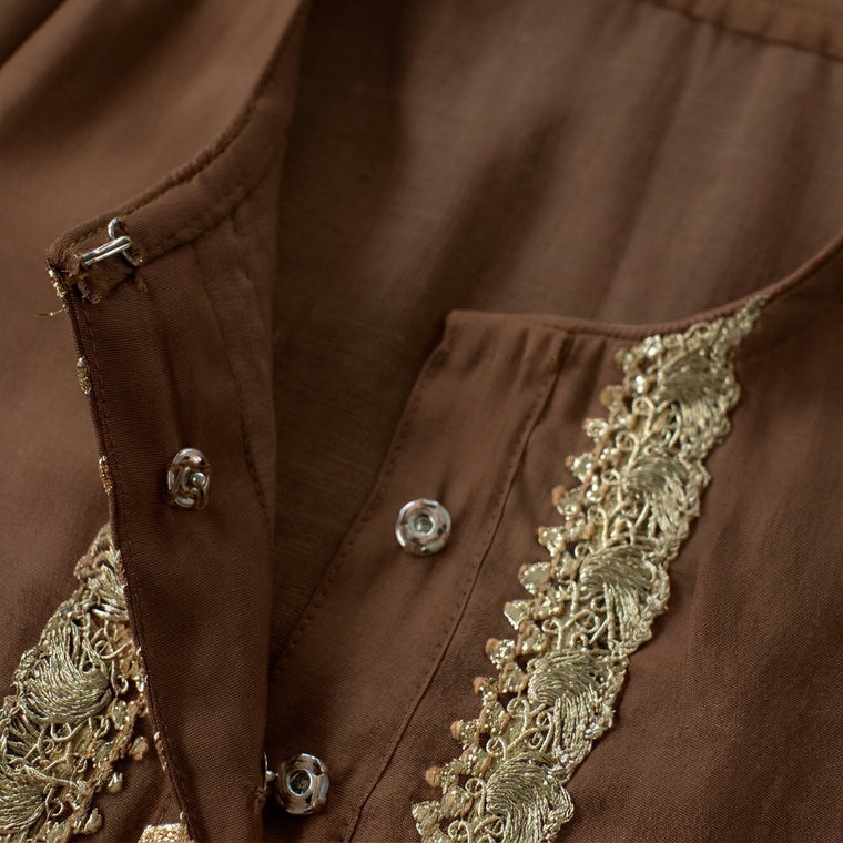 Afiya x Tyohaar | Walnut Brown Solid Viscose Straight Kurta & Pant Set
