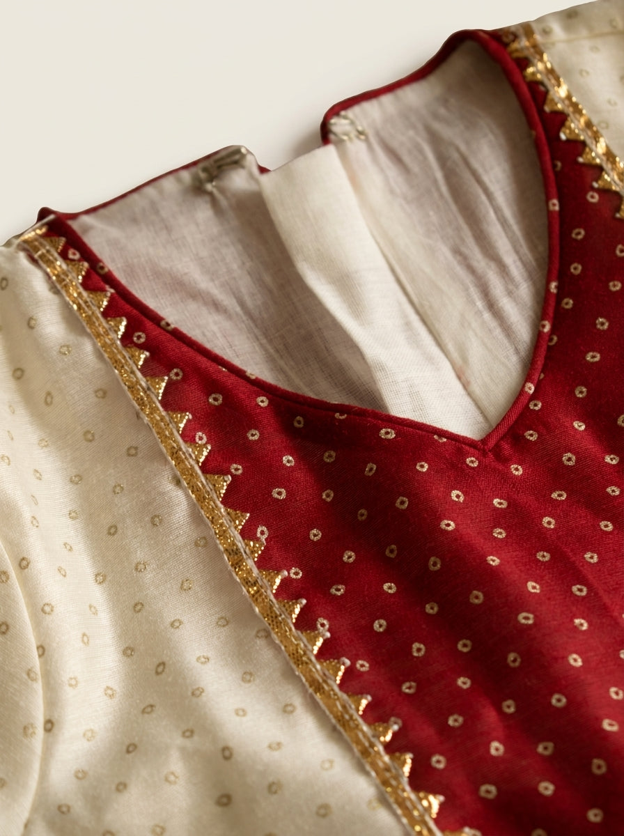 Alara x Tyohaar | Red & Green Foil Chandheri Panelled Sharara Set