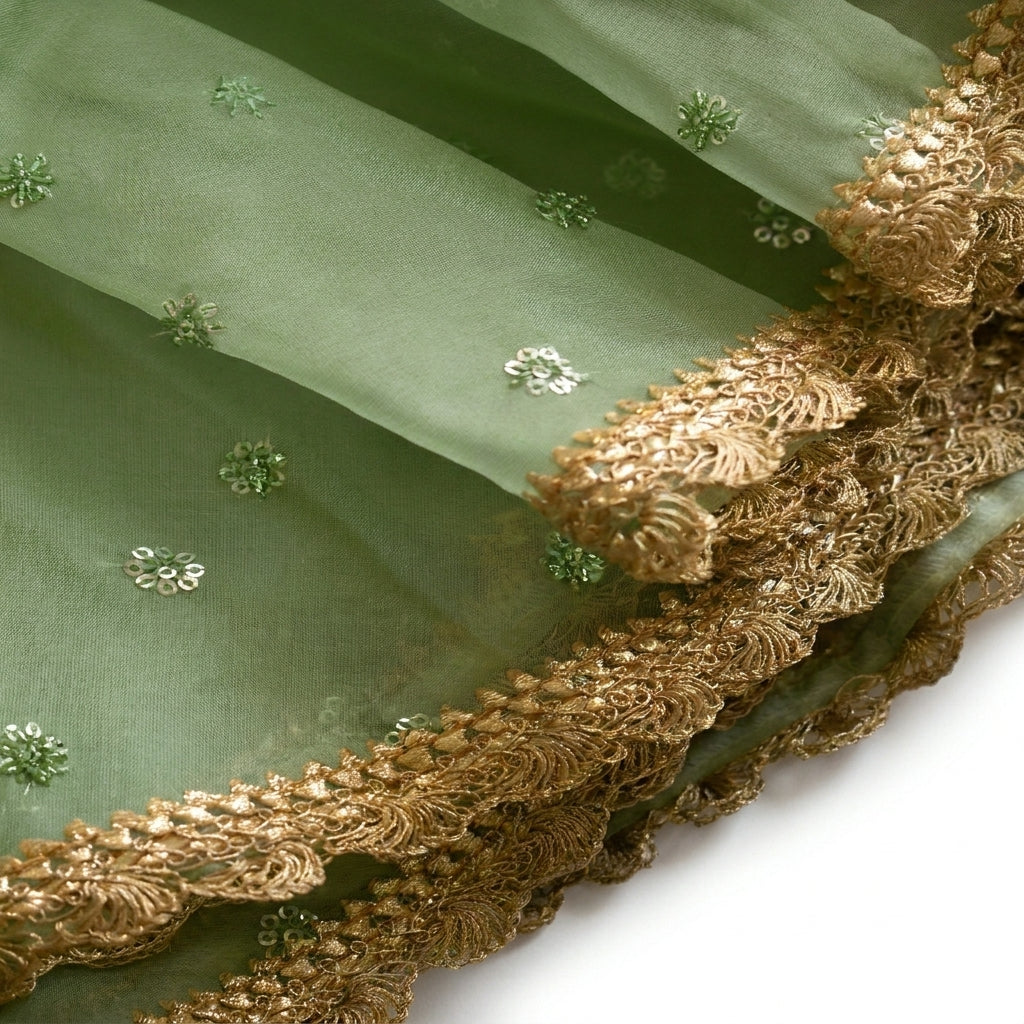 Gilheri x Tyohaar | Yellow & Green Chandheri-Organza Ruffle Sleeve Lehenga Set