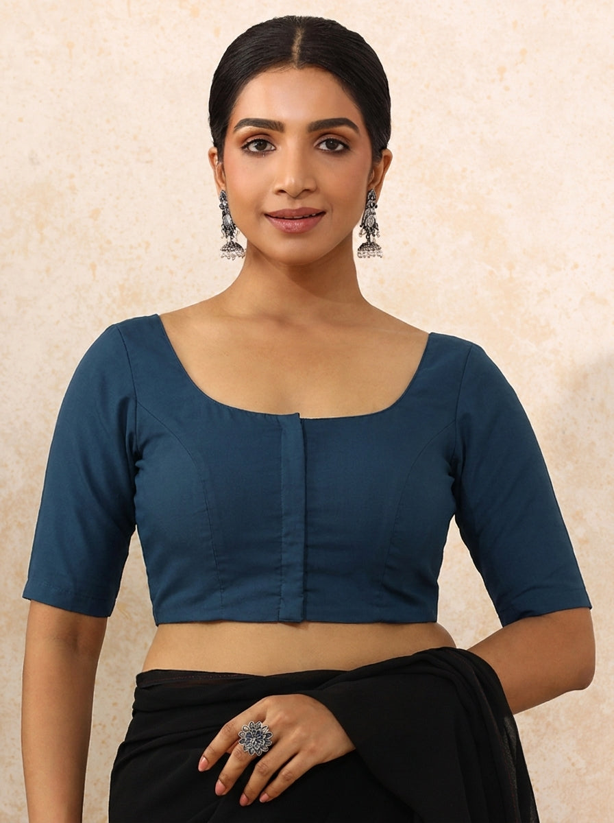 Neha Reversible Duet | Earthy Black Stripes × Regal Blue Cotton-Linen Saree Blouse