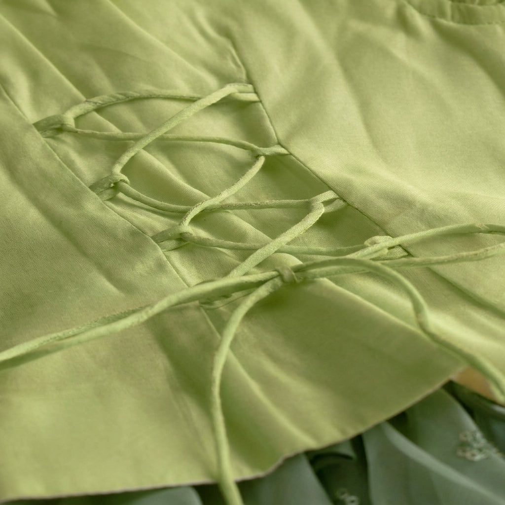 Gilheri x Tyohaar | Green & Yellow Chandheri-Organza Ruffle Sleeve Lehenga Set