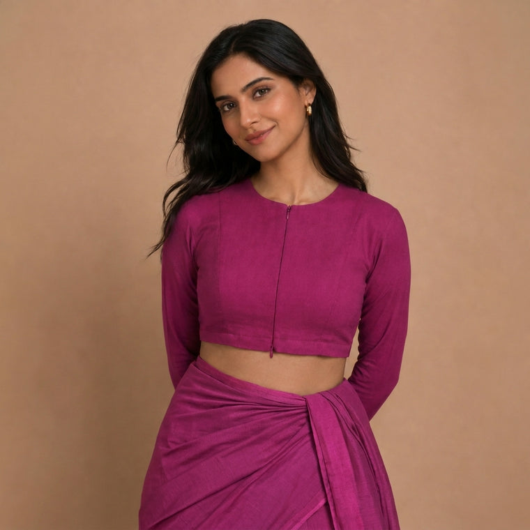 Viyanka Jewel Neck Berry Pink Rayon Lycra StretchFit™ Saree Blouse