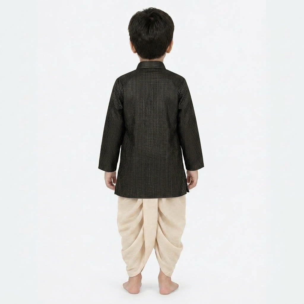 Kairav x Tyohaar | Kurta & Dhoti Pant Set in Black Silver Stripe Cotton & Linen