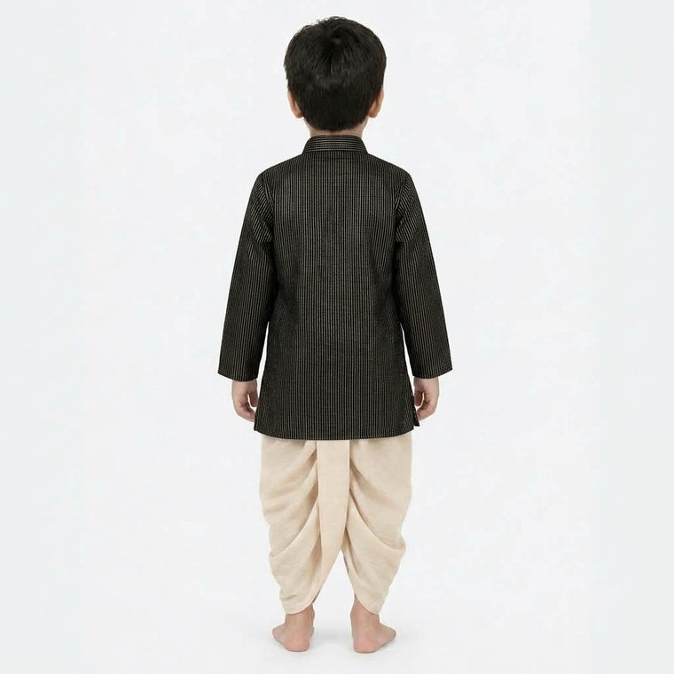 Kairav x Tyohaar | Kurta & Dhoti Pant Set in Black Silver Stripe Cotton & Linen