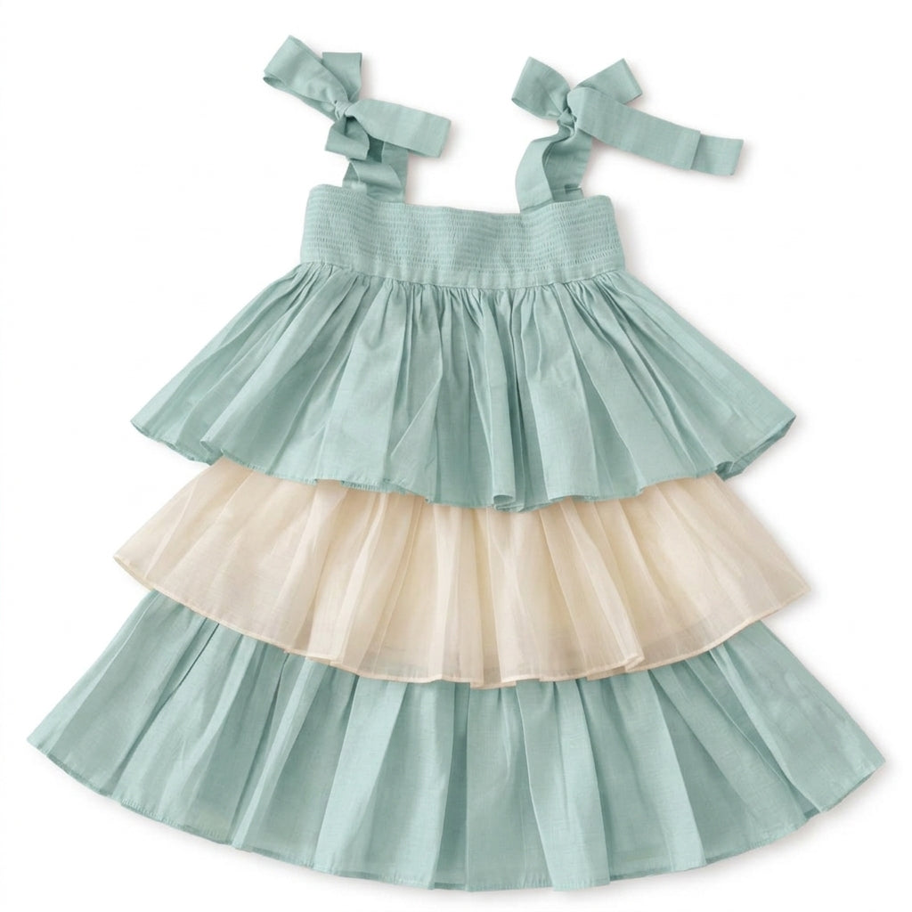 Evie x Tyohaar | Tiered Skirt & Top Set in Powder Blue Chanderi