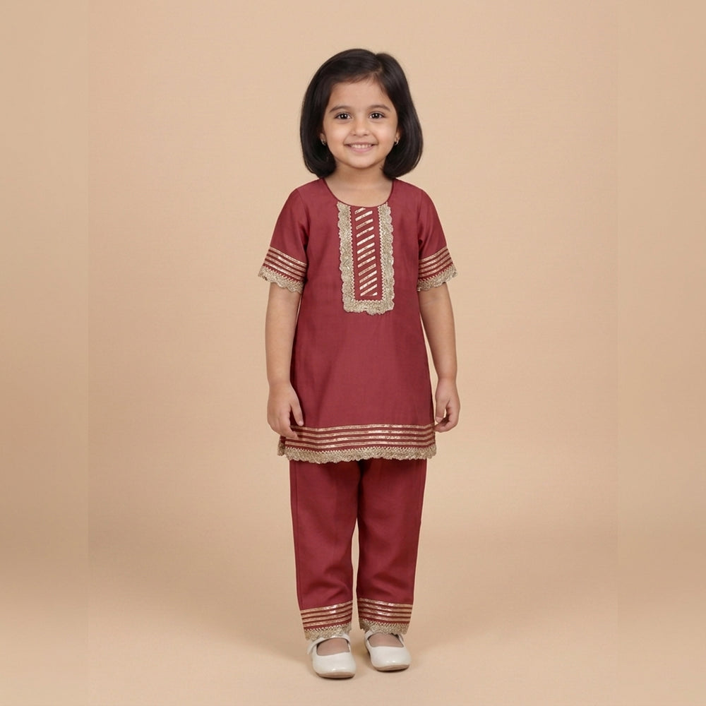 Afiya x Tyohaar | Scarlet Red Solid Viscose Straight Kurta & Pant Set