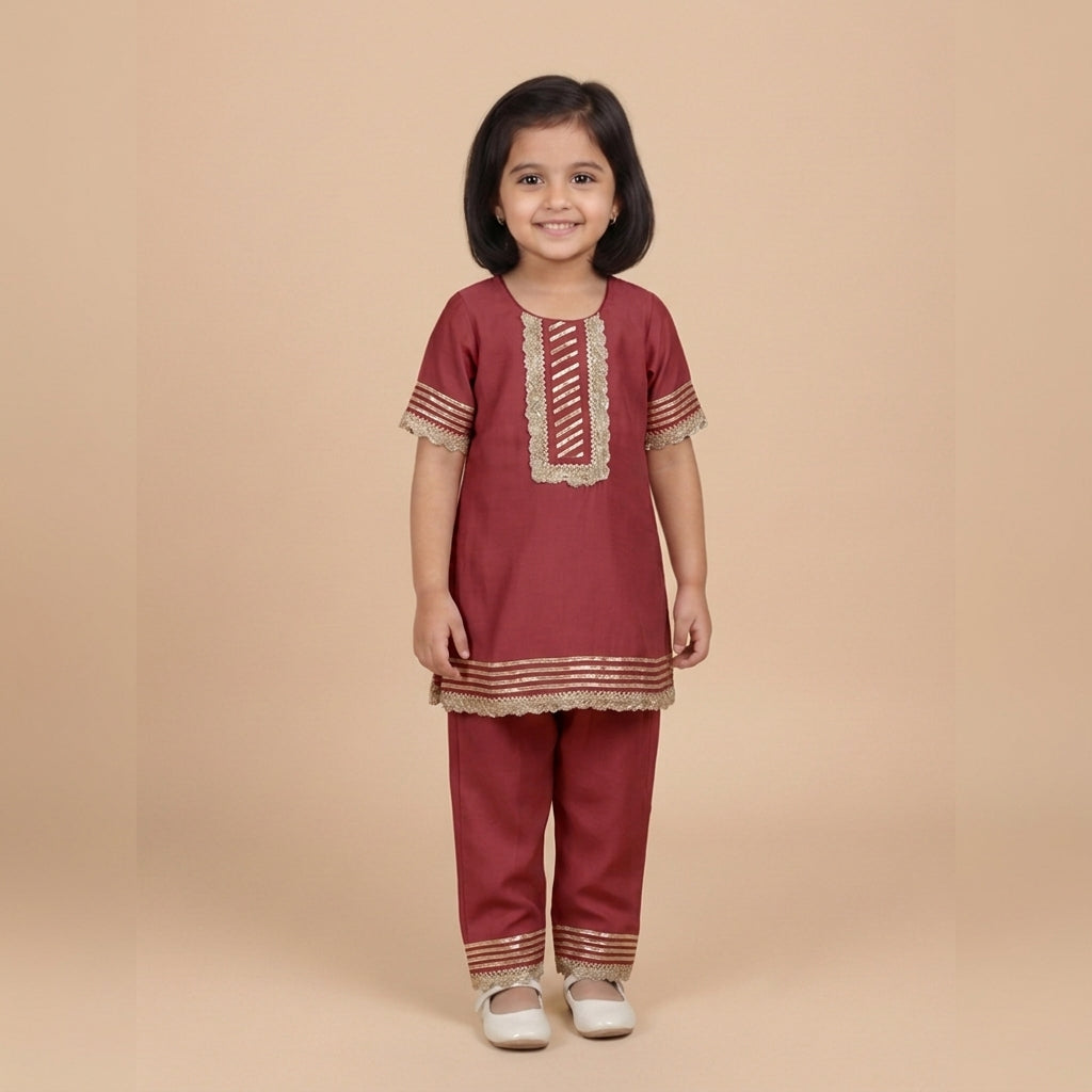 Afiya x Tyohaar | Scarlet Red Solid Viscose Straight Kurta & Pant Set