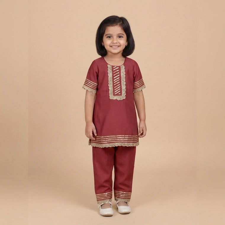 Afiya x Tyohaar | Scarlet Red Solid Viscose Straight Kurta & Pant Set