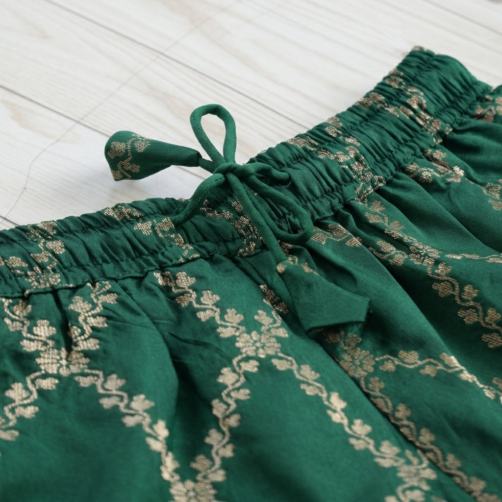 Poppy x Tyohaar | Emerald Green Vine Mesh Brocade Tent Style Kurta & Flared Pant Set