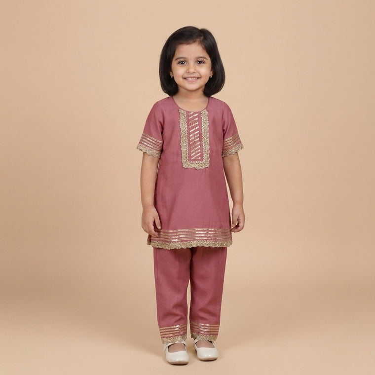 Afiya x Tyohaar | Rose Pink Solid Viscose Straight Kurta & Pant Set