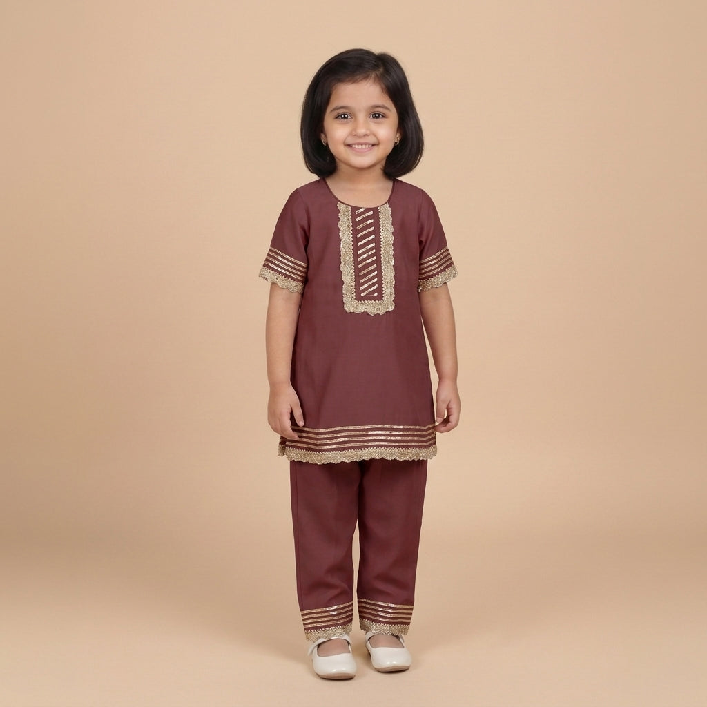 Afiya x Tyohaar | Deep Maroon Solid Viscose Straight Kurta & Pant Set