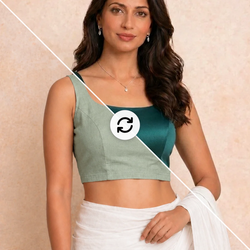 Mishka | Duet Reversible StretchFit Blouse | Forest Teal Satin Lycra + Sage Green Rayon Lycra