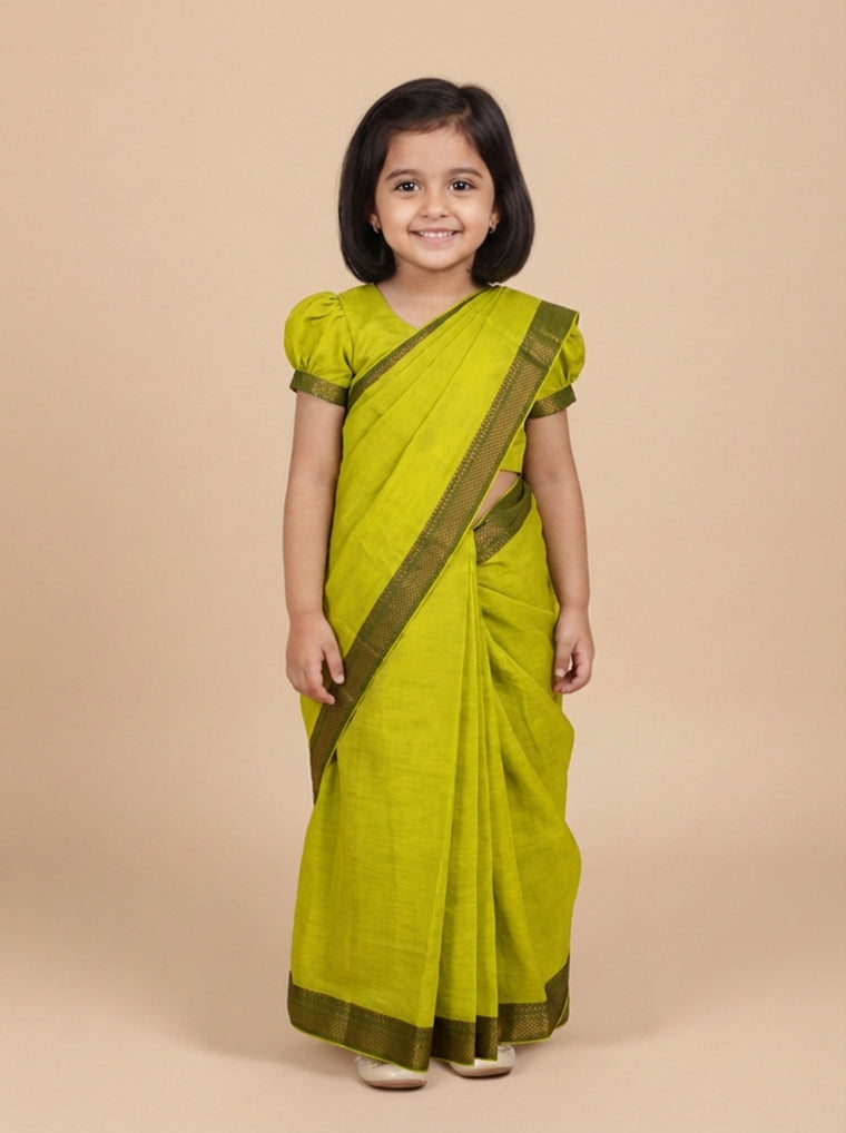 Gungun x Tyohaar | Radiant Citron Mangalgiri Cotton Ready-To-Wear Saree