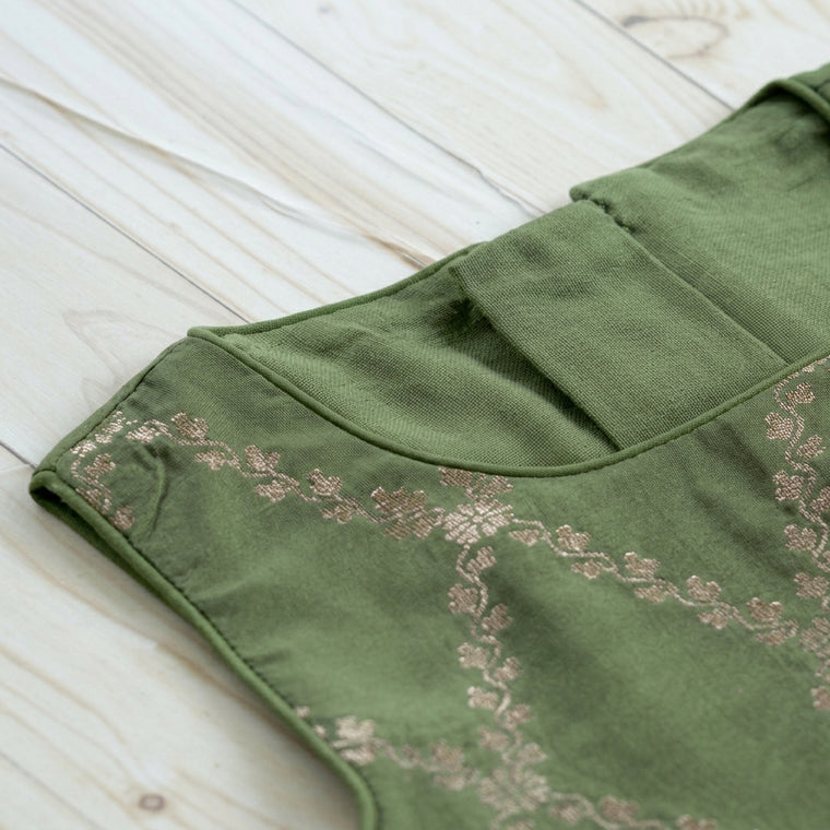 Poppy x Tyohaar | Deep Olive Vine Mesh Brocade Tent Style Kurta & Flared Pant Set