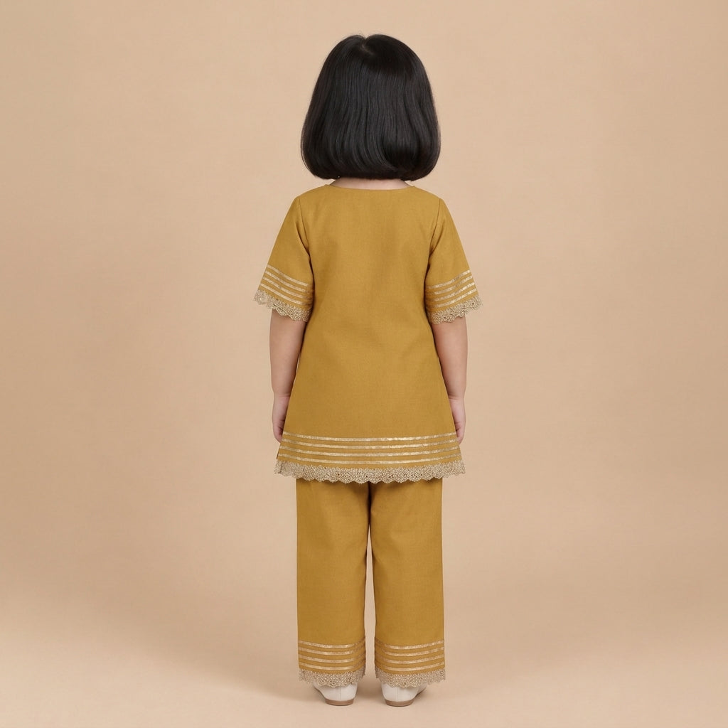 Afiya x Tyohaar | Dijon Mustard Solid Viscose Straight Kurta & Pant Set