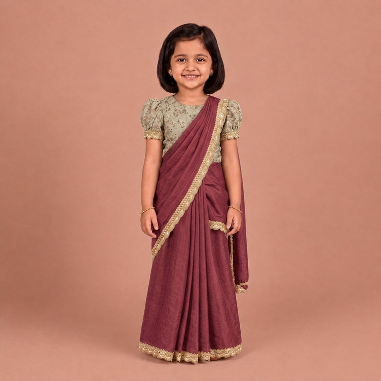 Nureh x Tyohaar | Ruby Bloom Shimmer Tissue Skirt Style Saree