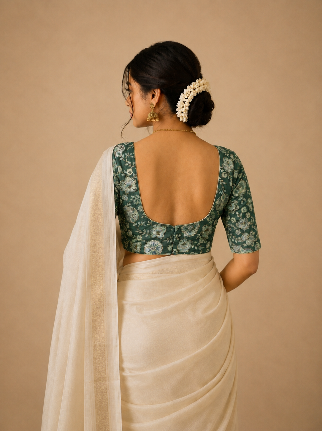 Eka | Long Length Muted Green Embroidered Viscose SculptFit™ Saree Blouse