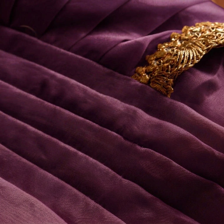 Chanchal x Tyohaar | Velvet Plum Viscose Organza Skirt Style Saree