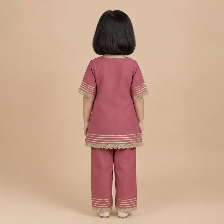 Afiya x Tyohaar | Rose Pink Solid Viscose Straight Kurta & Pant Set