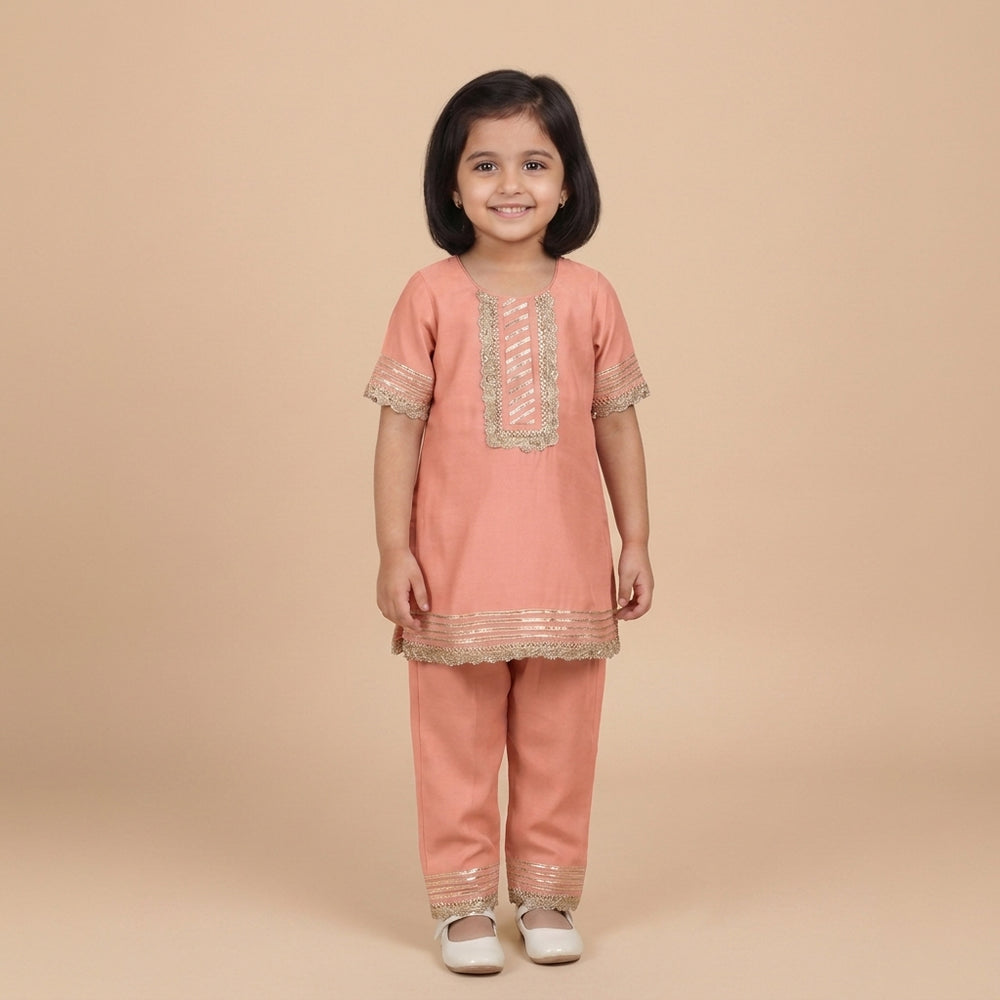 Afiya x Tyohaar | Sea Pink Solid Viscose Straight Kurta & Pant Set