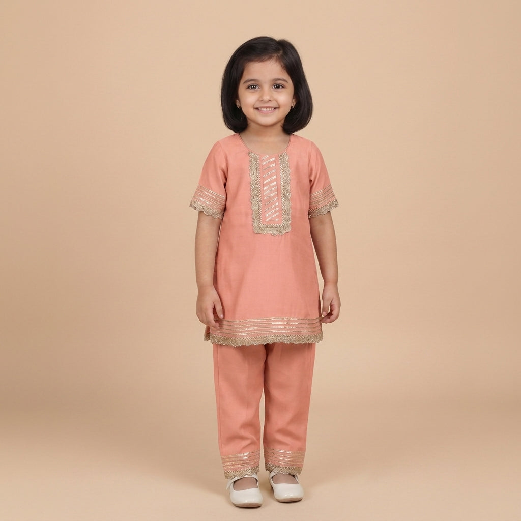 Afiya x Tyohaar | Sea Pink Solid Viscose Straight Kurta & Pant Set