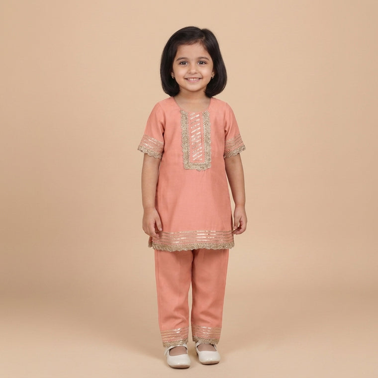 Afiya x Tyohaar | Sea Pink Solid Viscose Straight Kurta & Pant Set