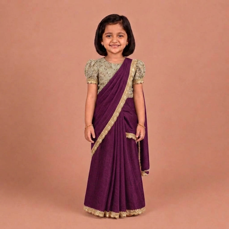 Chanchal x Tyohaar | Velvet Plum Viscose Organza Skirt Style Saree