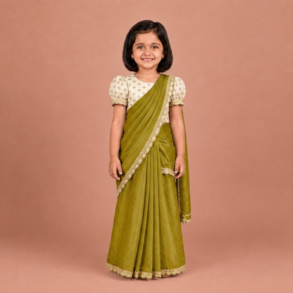 Chanchal x Tyohaar | Amber Olive Viscose Organza Skirt Style Saree