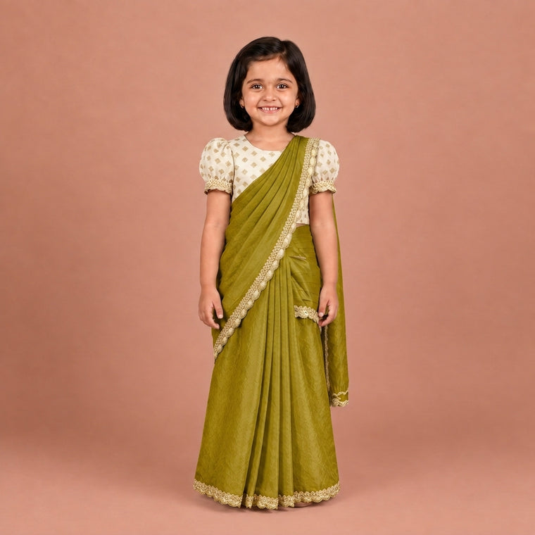 Chanchal x Tyohaar | Amber Olive Viscose Organza Skirt Style Saree