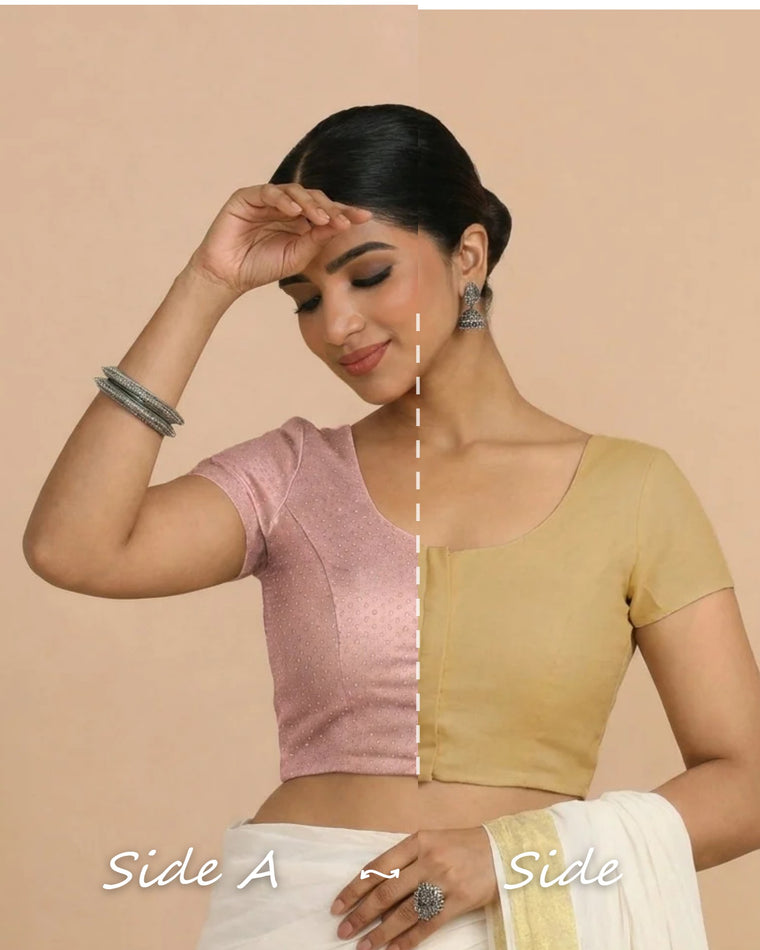 Krusha Reversible Duet | Dusty Rose × Ecru Beige Chandheri-Linen Saree Blouse — Side A and Side B