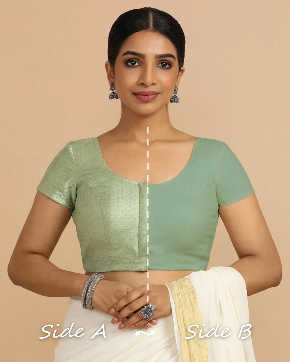 Krusha Reversible Duet | Light Green × Peppermint Green Chandheri-Linen Saree Blouse