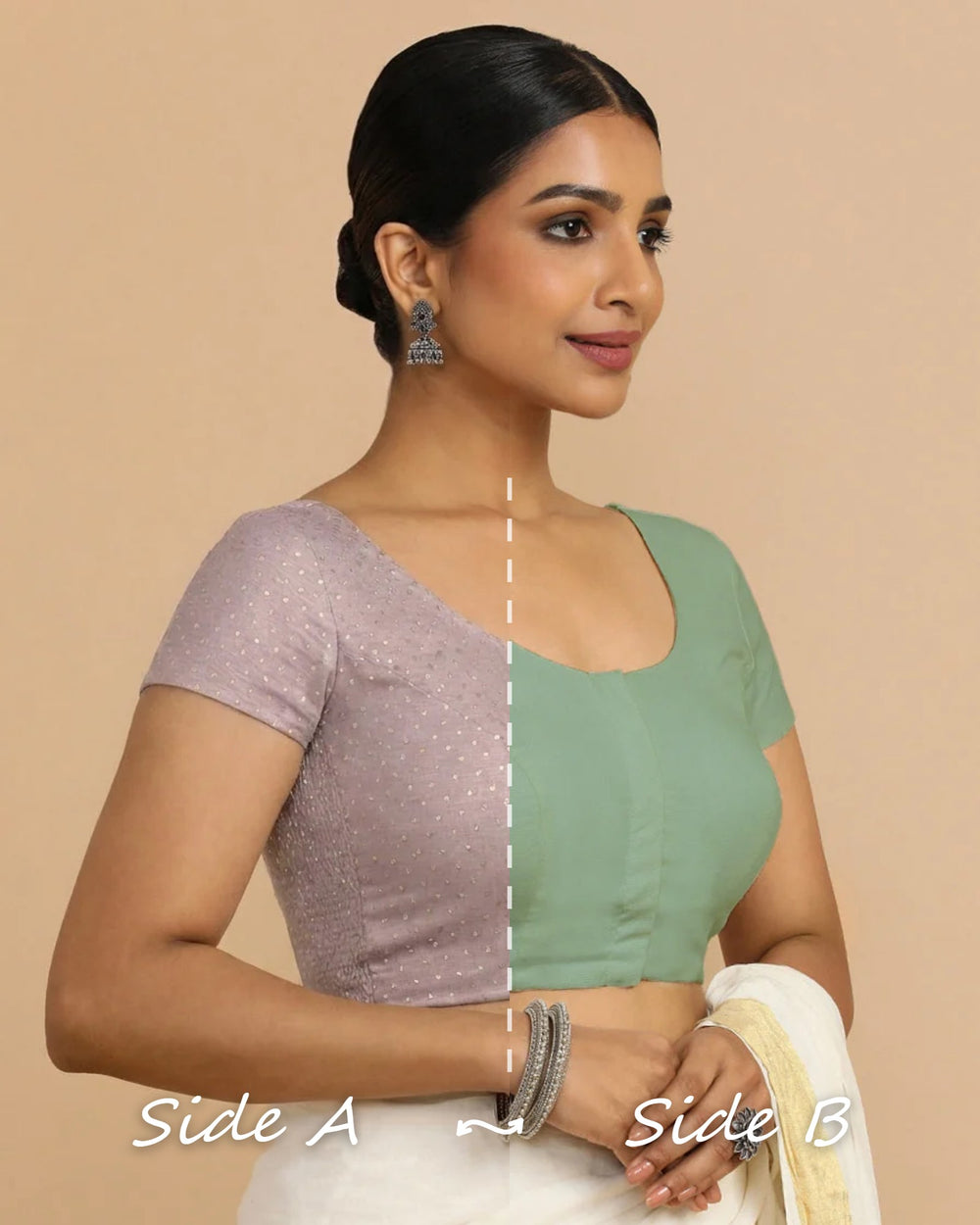 Krusha Reversible Duet | Lilac × Peppermint Green Chandheri-Linen Saree Blouse